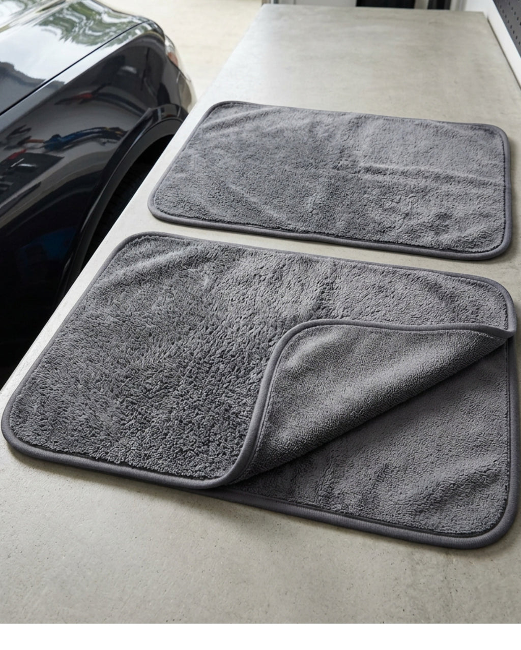 Kamxg Dryfold Dual-Pile Microfiber Car Towels 24 x 16 in Graphite 2 Pack - Lifestyle view