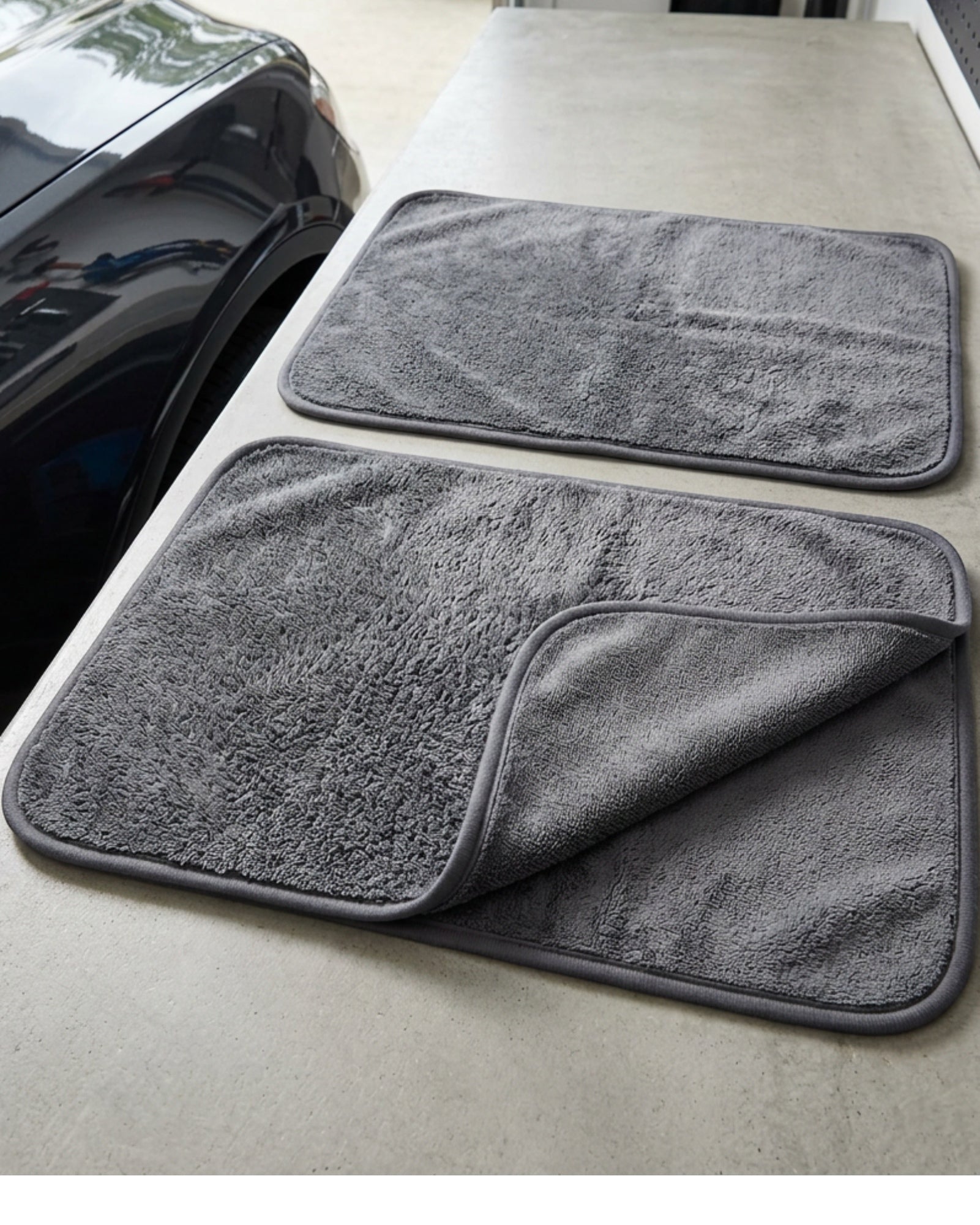Kamxg Dryfold Dual-Pile Microfiber Car Towels 24 x 16 in Graphite 2 Pack - Lifestyle view