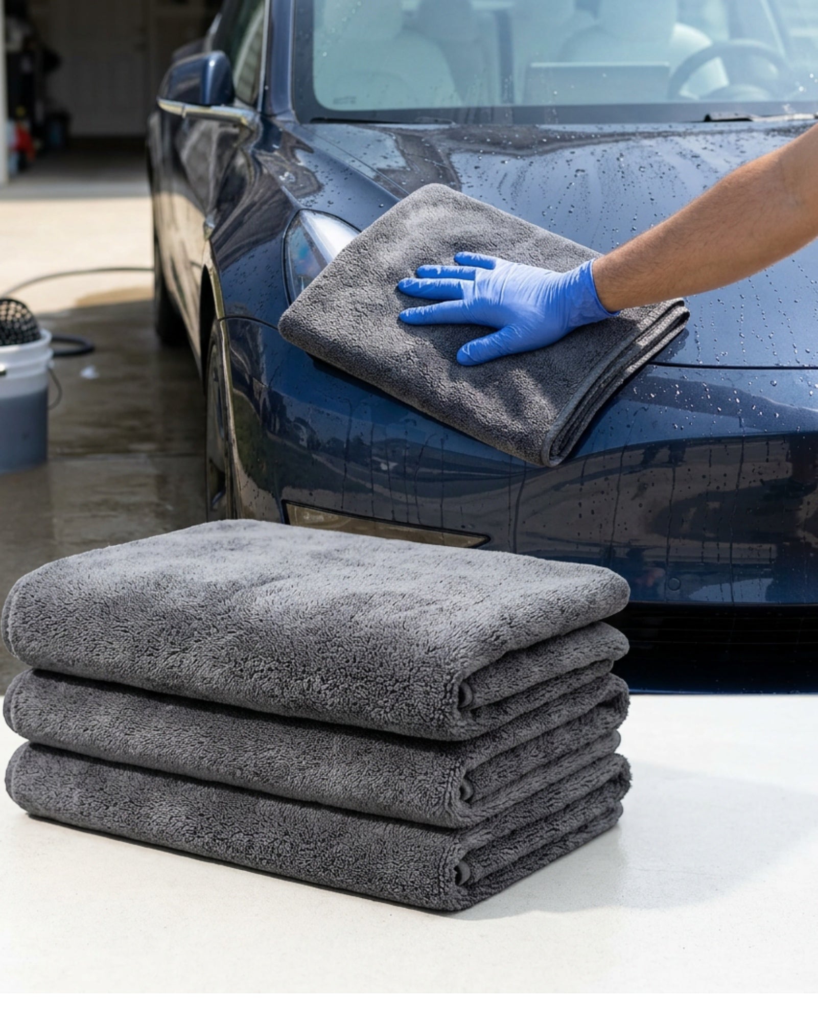 Kamxg Plush Microfiber Car Drying Towel Graphite 3 Pack