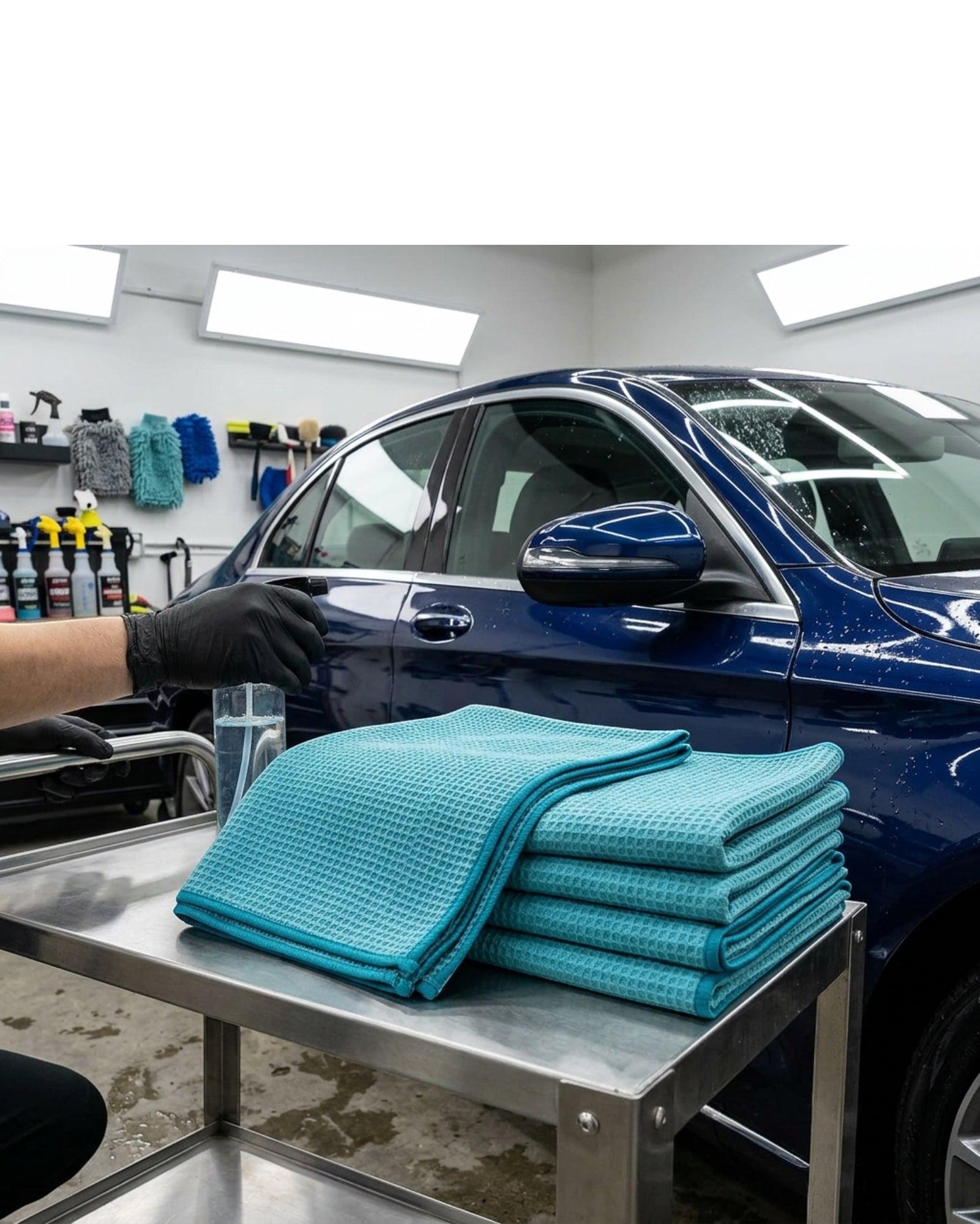 Kamxg Waffle Weave Glass Drying Cloth Teal 5 Pack