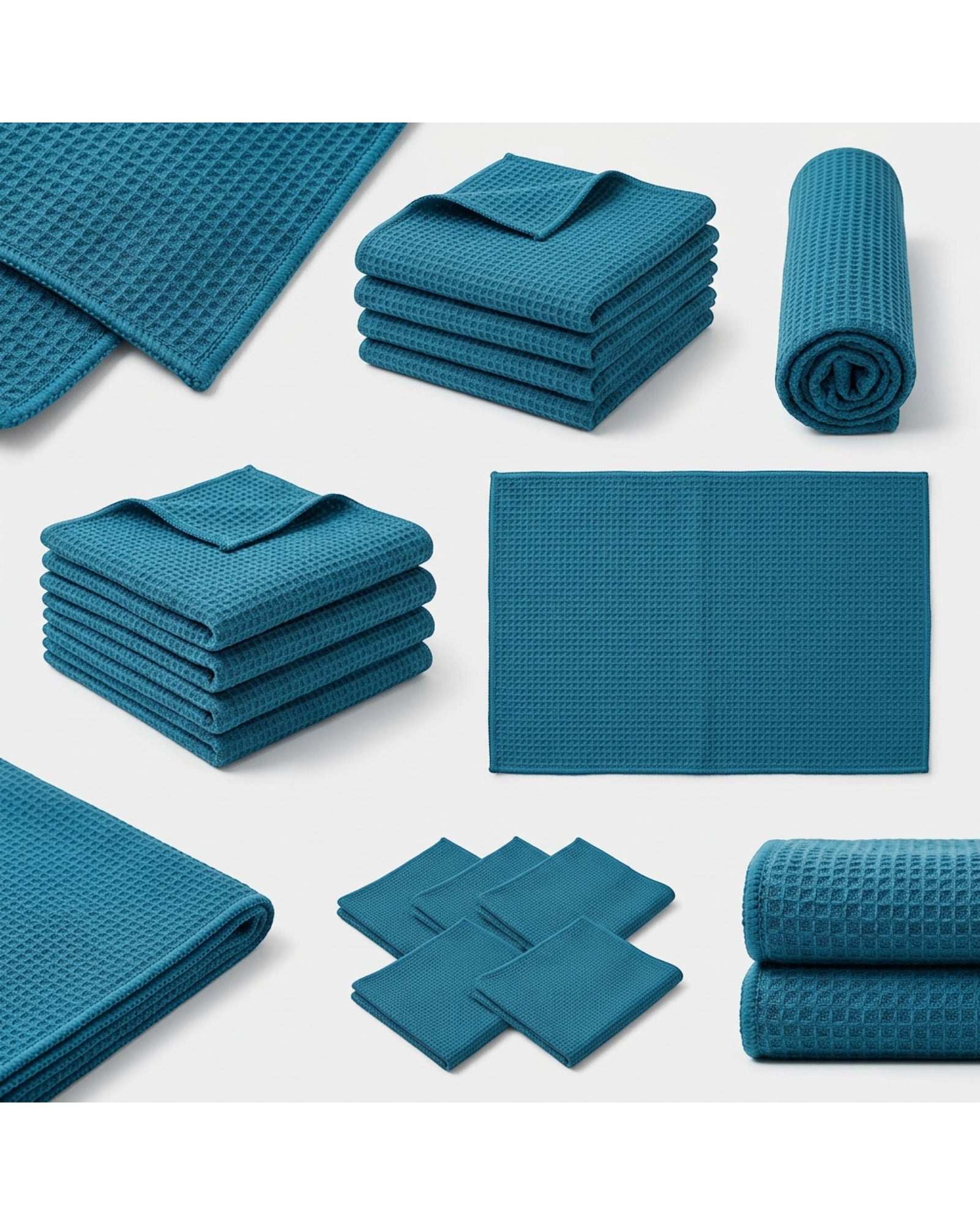 Kamxg Waffle Weave Glass Drying Cloth Teal 5 Pack
